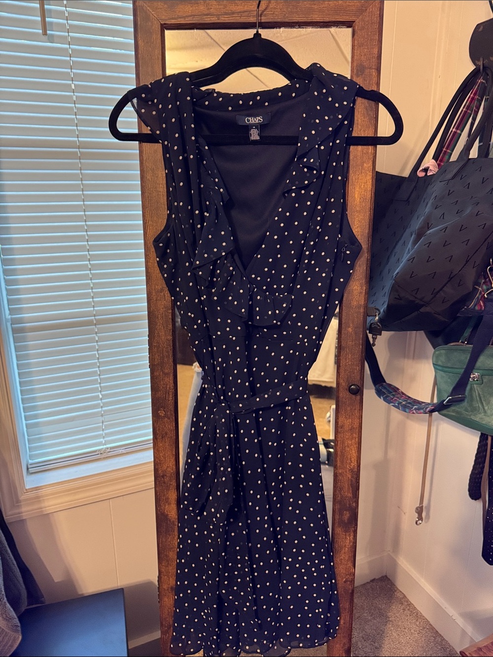 Chaps Navy Polka Dot Sleeveless Wrap Dress Sz 10